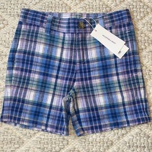 NWT- Janie and Jack Plaid Linen Shorts with adjustable waist